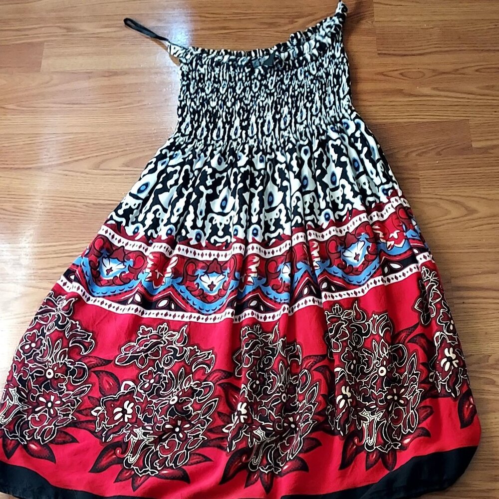 B Smart Womans Sun Dress sz  Free Size Black, Red & White Pinic Qypsy Cowgirl